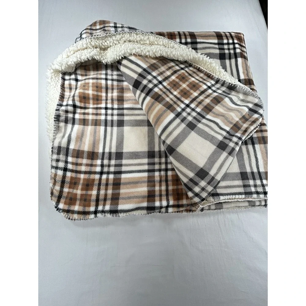 Montauk Autumn Plaid Polyester Flannel Blanket 48
